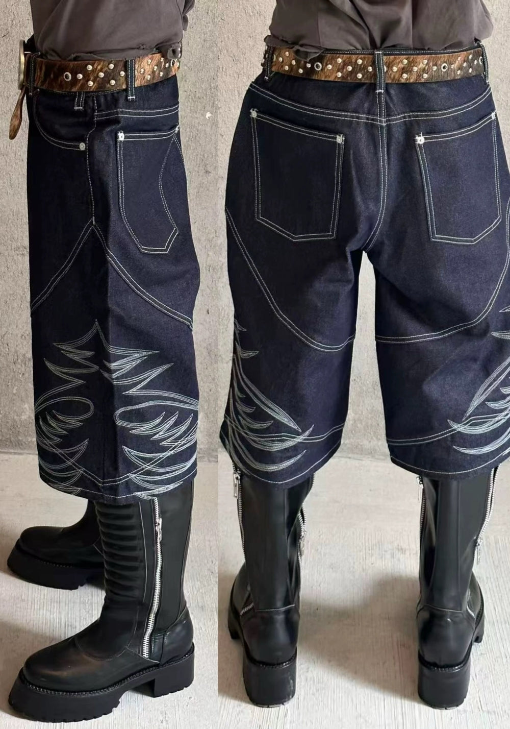 REGEN ZONE丨"RIOT" Armor Embroidered Raw Denim Shorts - PSYLOS 1, REGEN ZONE丨"RIOT" Armor Embroidered Raw Denim Shorts, Shorts, REGEN ZONE•JAPAN, PSYLOS 1